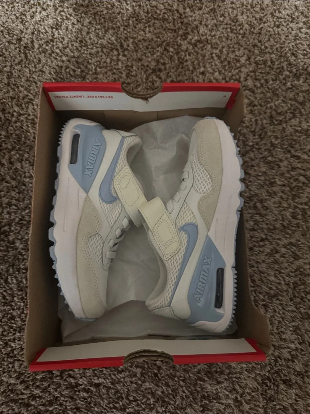Nike Air Max System Kids White and Light Blue Velcro Athletic Sneakers